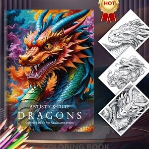 Adult Magic Dragon Coloring Book - 20-Pages NEW